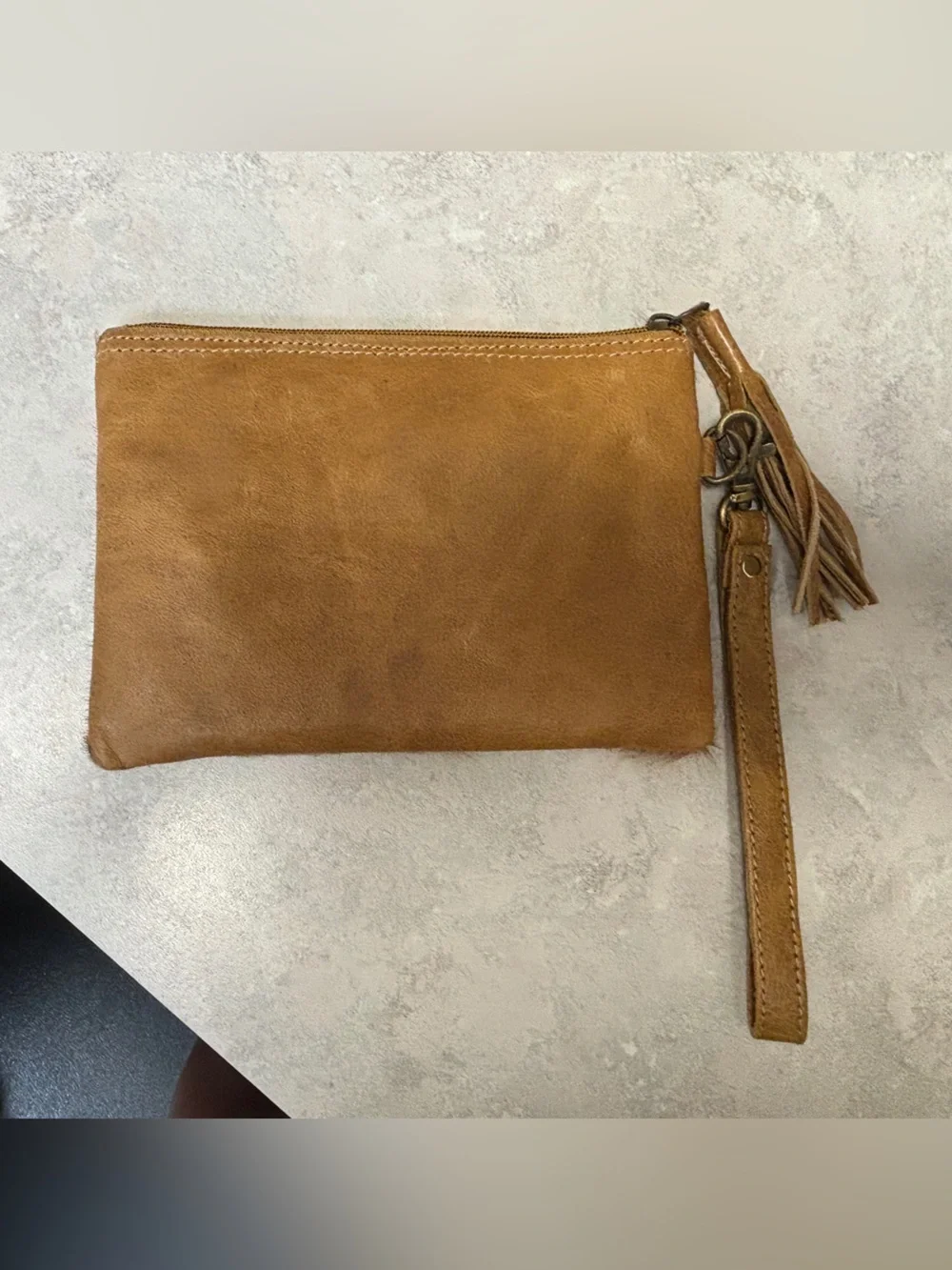 Handcrafted Cowhide Wristlet Clutch in Brown